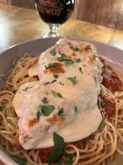 Chicken Parmesan Pasta at Copper Brothel Brewery in Sonoita, AZ